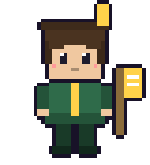 鼓舞する旗手型のドット絵キャラクター