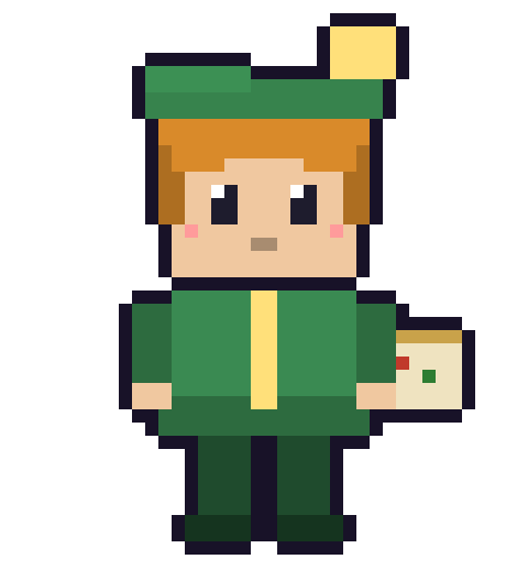 ひらめき冒険家型のドット絵キャラクター
